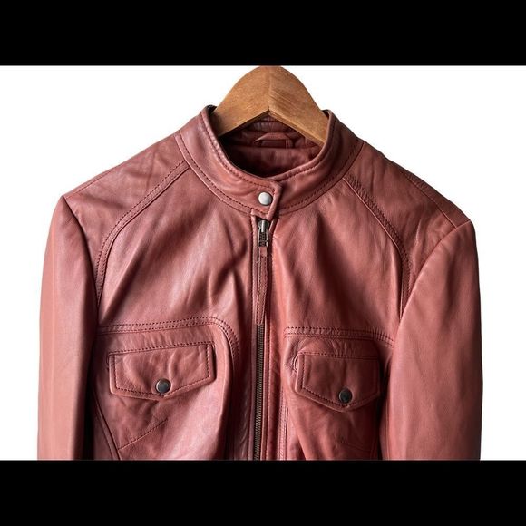 danier Cognac Leather moto Jacket size Small - Picture 4 of 11